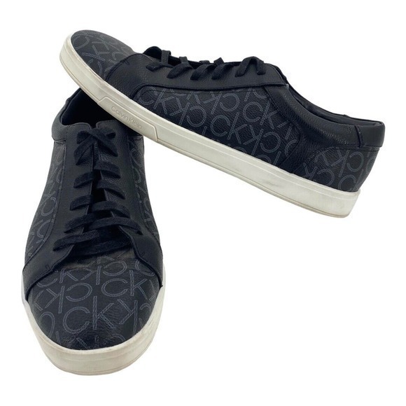 Calvin Klein Bowyer CK Monogram Smooth Mens Black Designer Sneakers Size 13 - Picture 3 of 14